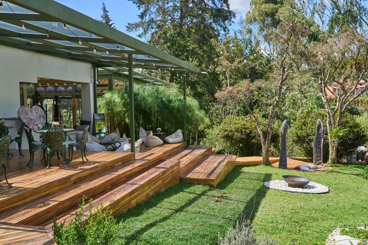 Deck de madera entre la vegetación del estudio
